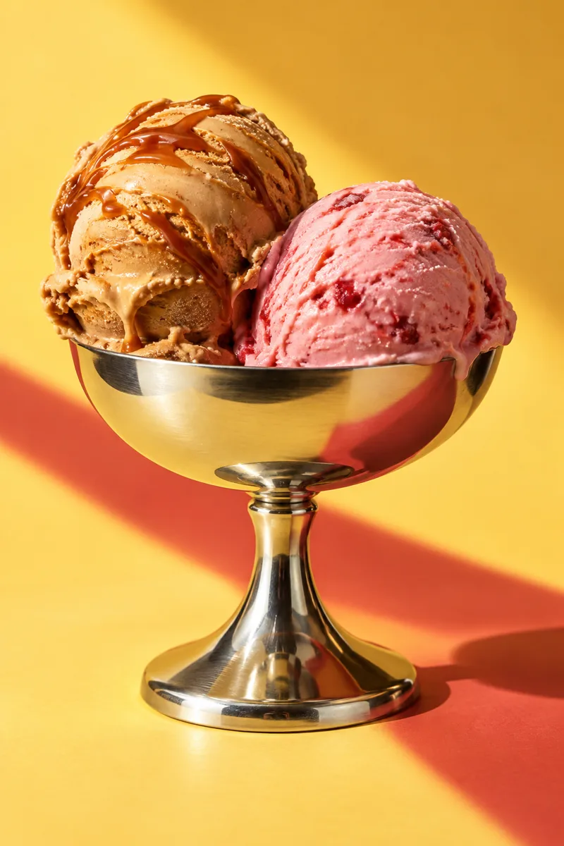 Copa de acero con helado de dulce de leche y frutilla (imagen ilustrativa)
